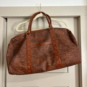 Patricia Nash Brown Leather Travel Bag Map pattern